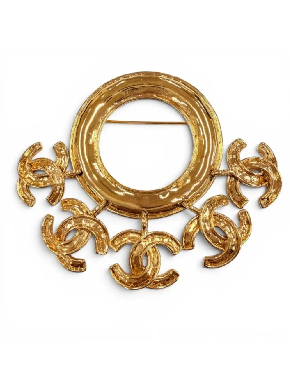 Chanel Vintage 5 CC Logo Circle Swing Brooch Gold French